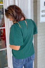 THML-Puff Sleeve Textured Top-Forest Green