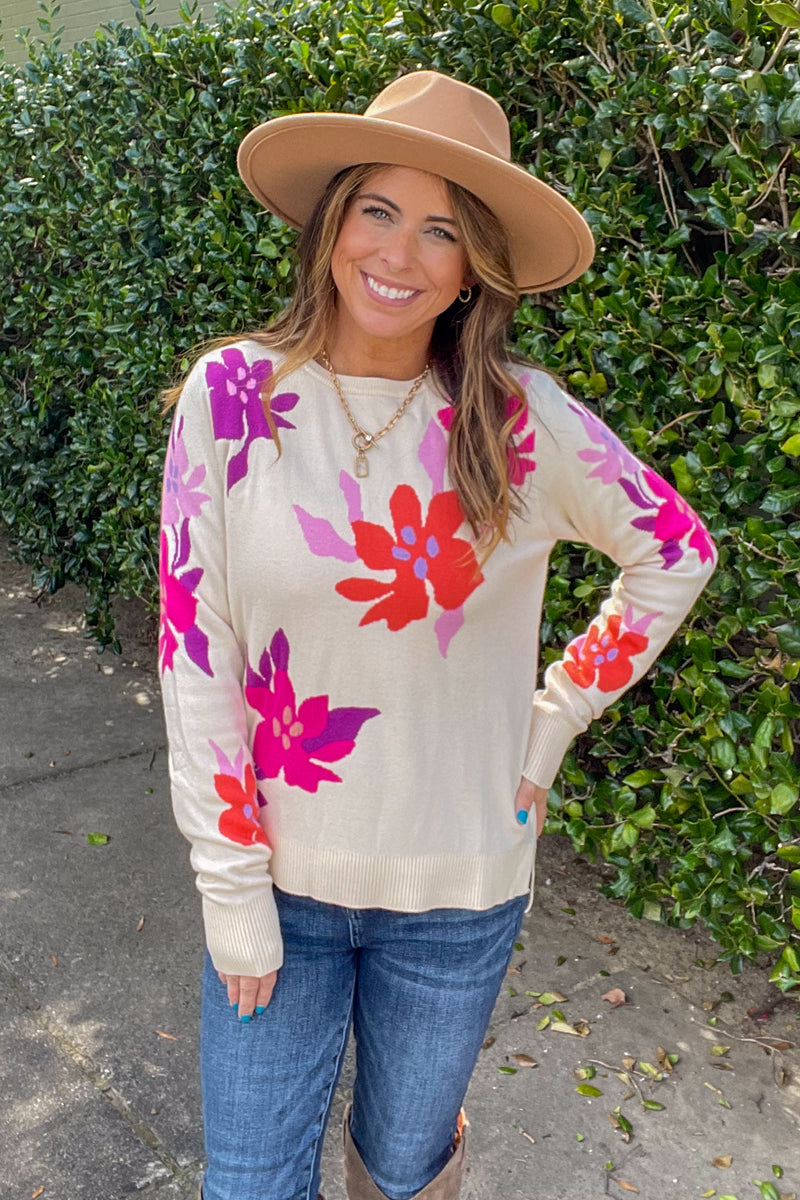 THML Floral Knit Sweater
