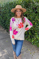 THML-Floral Knit Sweater-Cream