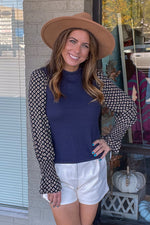 THML Navy Top With Detail Sleeve