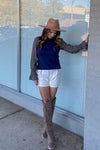THML-Mixed Media Long Sleeve Top-Navy