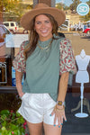 Entro Mixed Media Puff Sleeve Top
