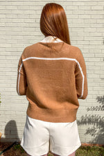THML-Colorblock Sleeve Textured Sweater-Beige