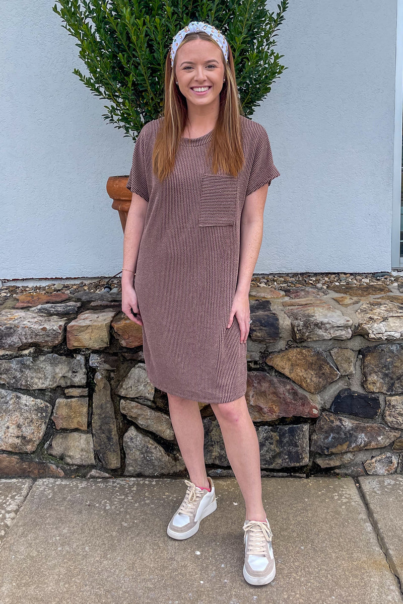 Entro Brown Ribbed T-Shirt Dress