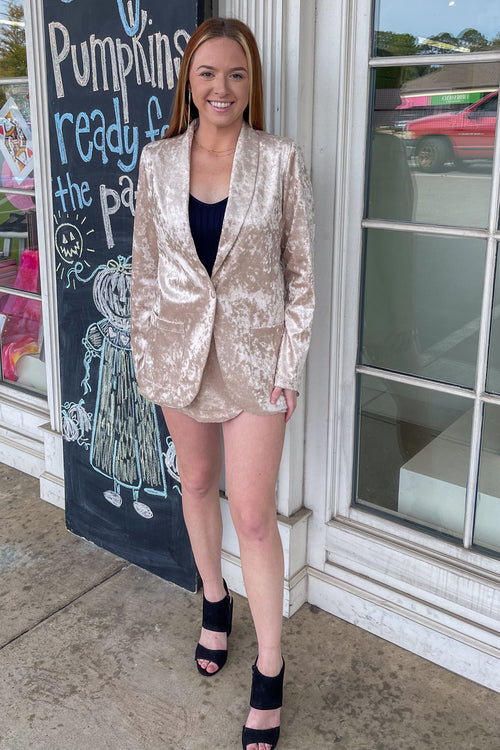 Velvet Snake Print Blazer-Champagne