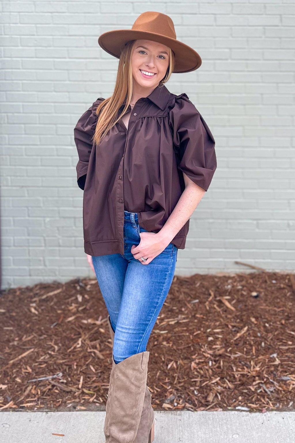 Entro Puff Sleeve Poplin Top