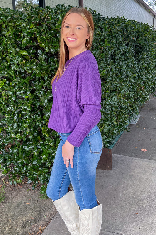 Crisp Fall Sweater Top-Purple