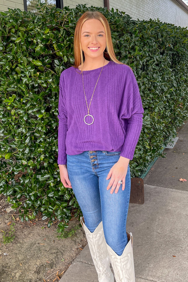 Crisp Fall Sweater Top-Purple