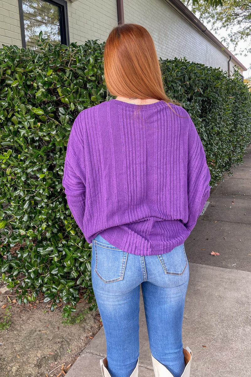Crisp Fall Sweater Top-Purple