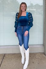 Umgee teal Velvet Bodysuit