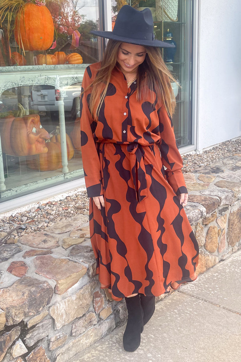 On My Wavelength Midi Dress-Brown/Black