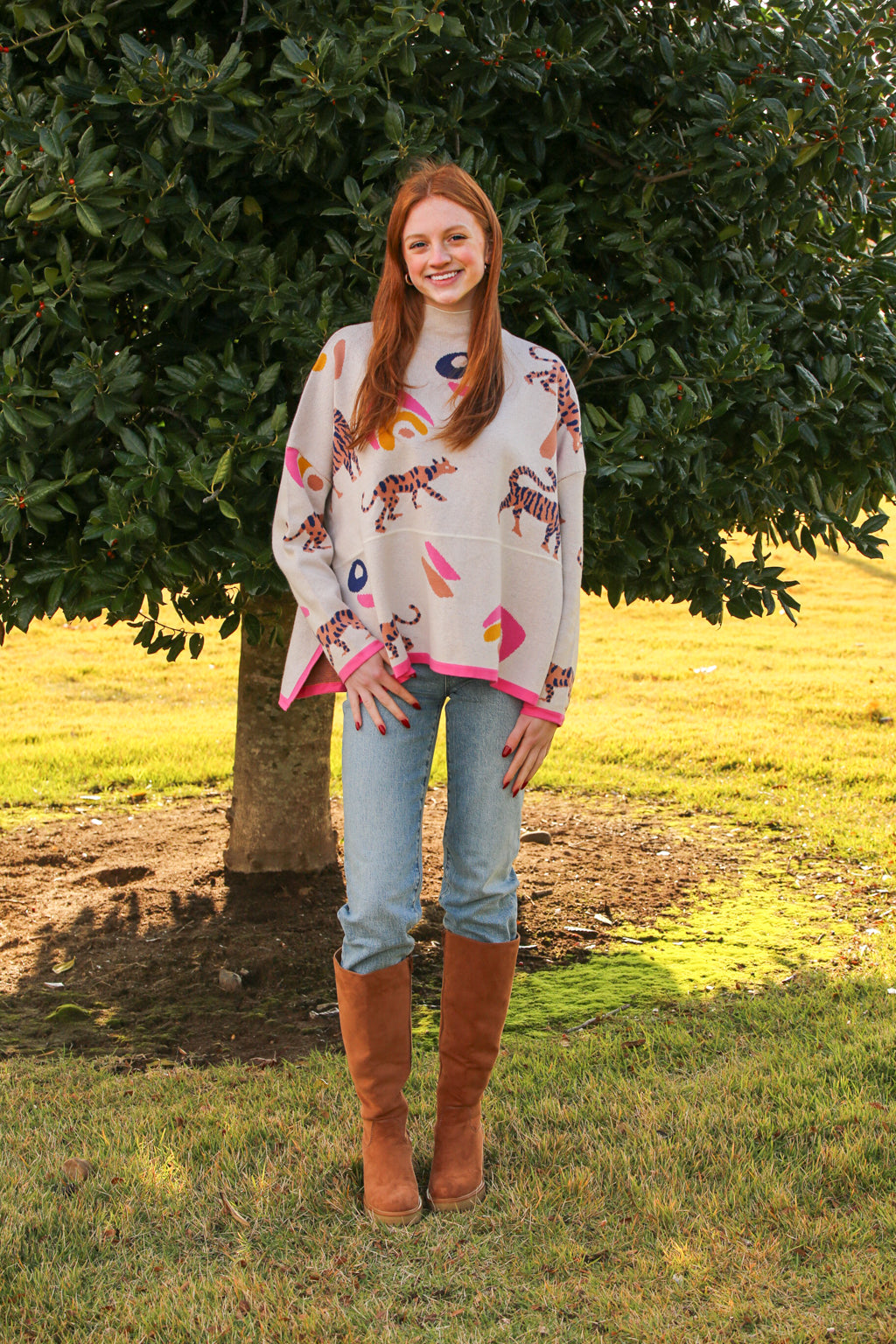THML poncho Sweater with Animal and Bright Colors
