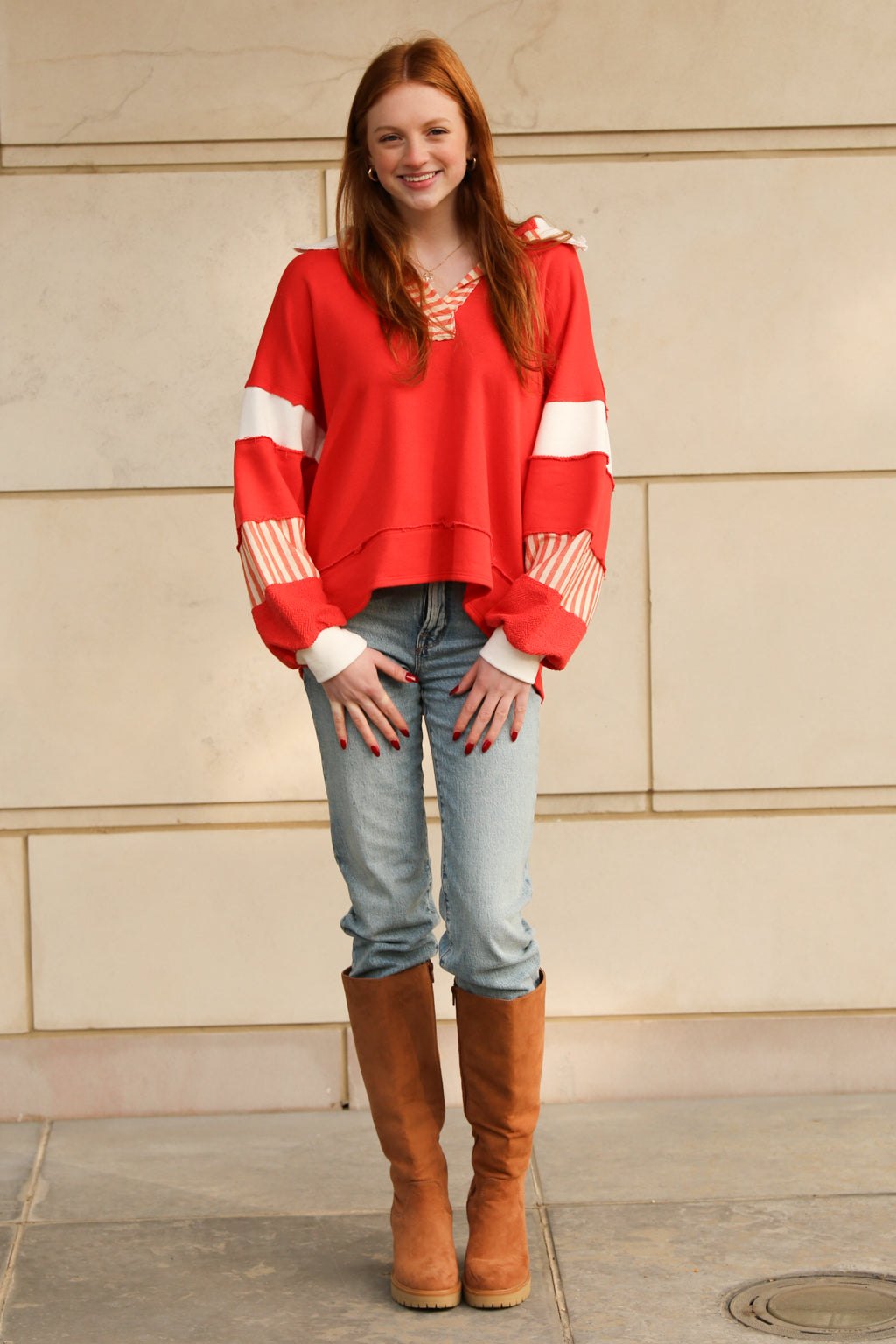 Bucketlist French Terry Oversized Red Top