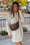 Quilted Sweatshirt Tunic Dress-Off White