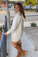 Quilted Sweatshirt Tunic Dress-Off White