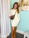 Quilted Sweatshirt Tunic Dress-Off White