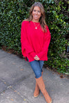 Entro Oversized Round Hem Red Sweater