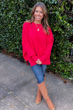 Entro Oversized Round Hem Red Sweater