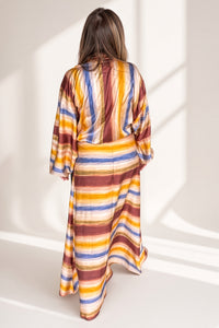 Watercolor Stripe Maxi Skirt Set-Multi
