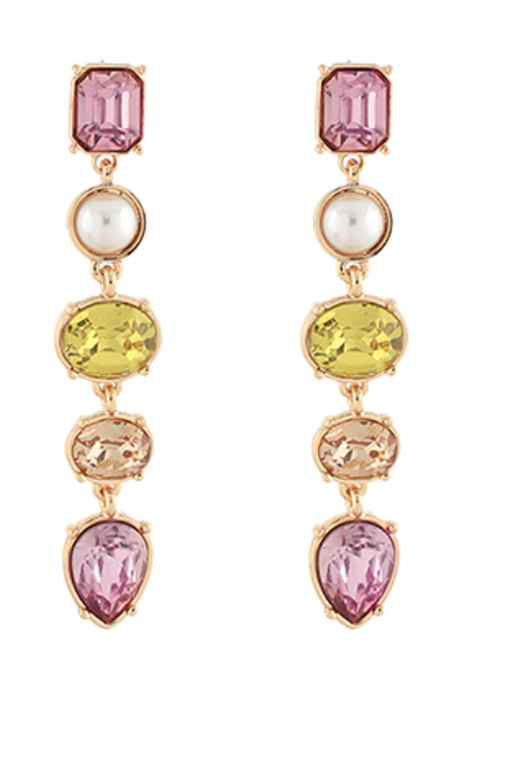 Linear Multi Shape & Pearl Earrings-Multi