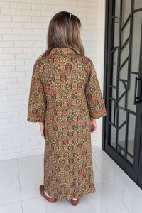 Back view of Jodifl fall patterned maxi dress