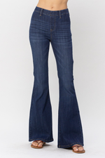 Judy Blue-High Waist Pull On Flare Jeans-Dark