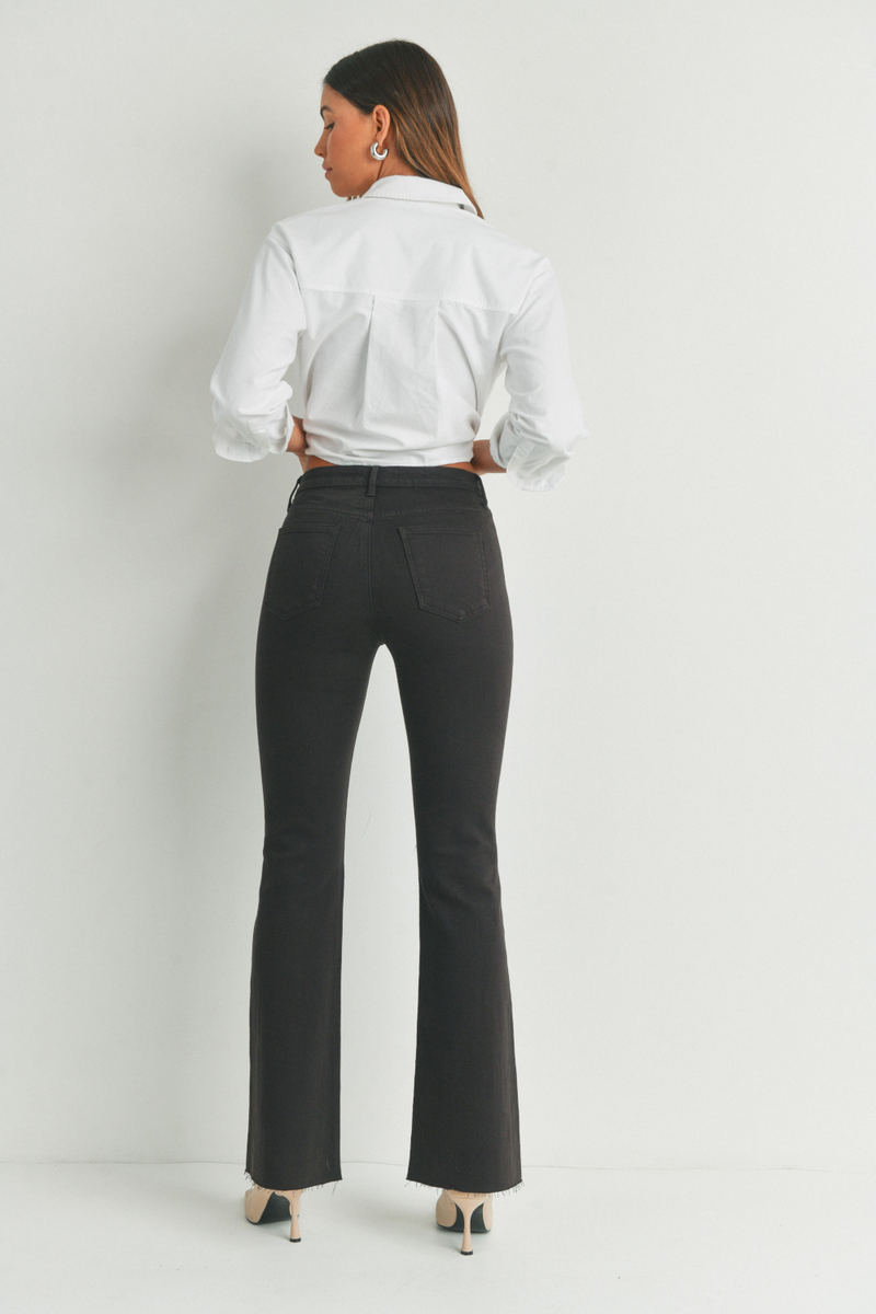 Just Black Denim-High Rise Scissor Cut Flare Jeans-Black