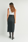 Just Usa-Open Slit Midi Skirt-Washed Black