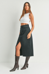 Just Usa-Open Slit Midi Skirt-Washed Black
