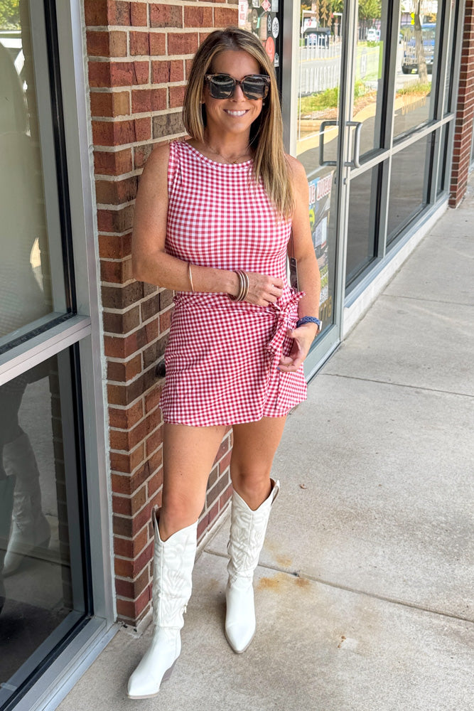 Red Gingham Athletic Wrap Dress Kimberly C