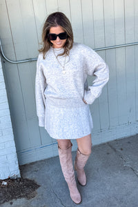 Turtleneck Pullover Sweater And Pleated Skirt Set-Oatmeal