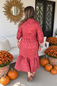 Harvest Harmony Geometric Print Maxi Dress-Rust - Simply Dixie Boutique