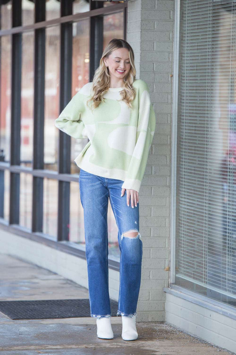 No Worries Sweater-Cream/Light Green