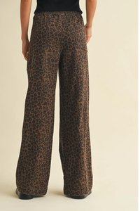 Leopard Wide Leg Denim Pants Back