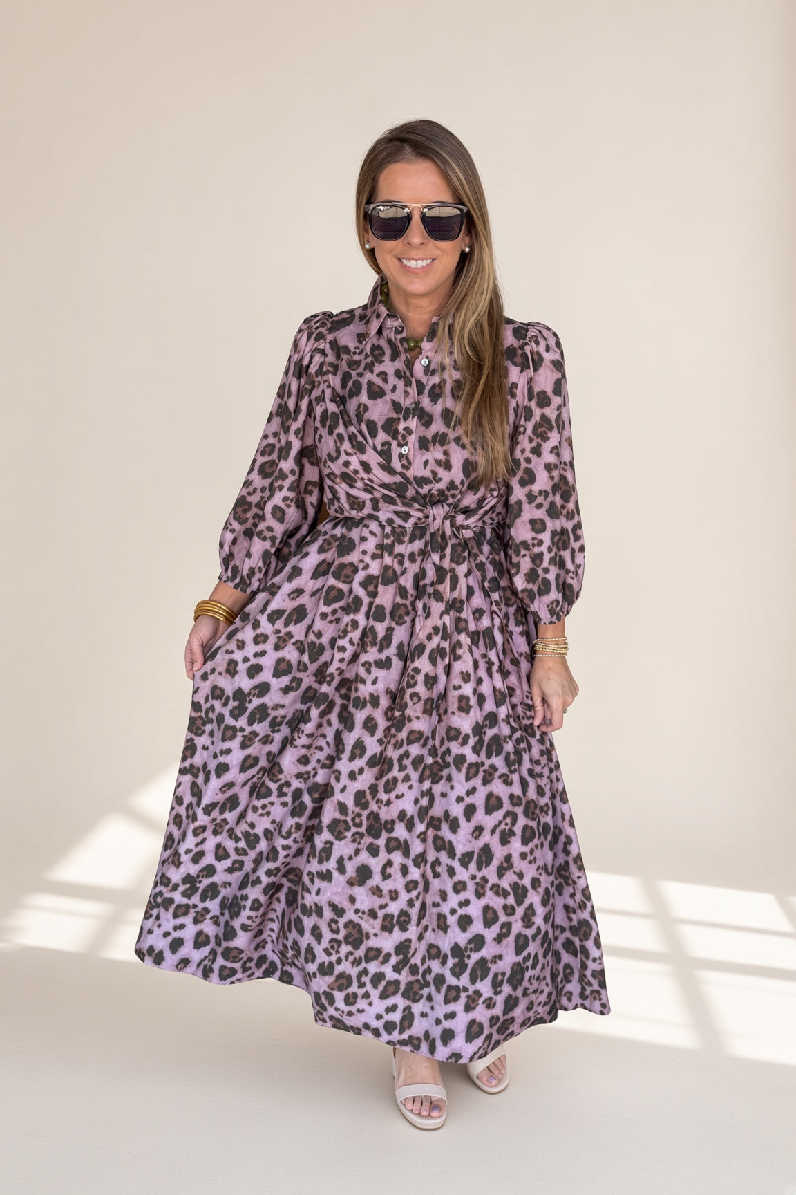 Leopard Print Maxi Dress Cinched Waist