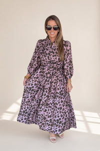 Leopard Print Maxi Dress Cinched Waist