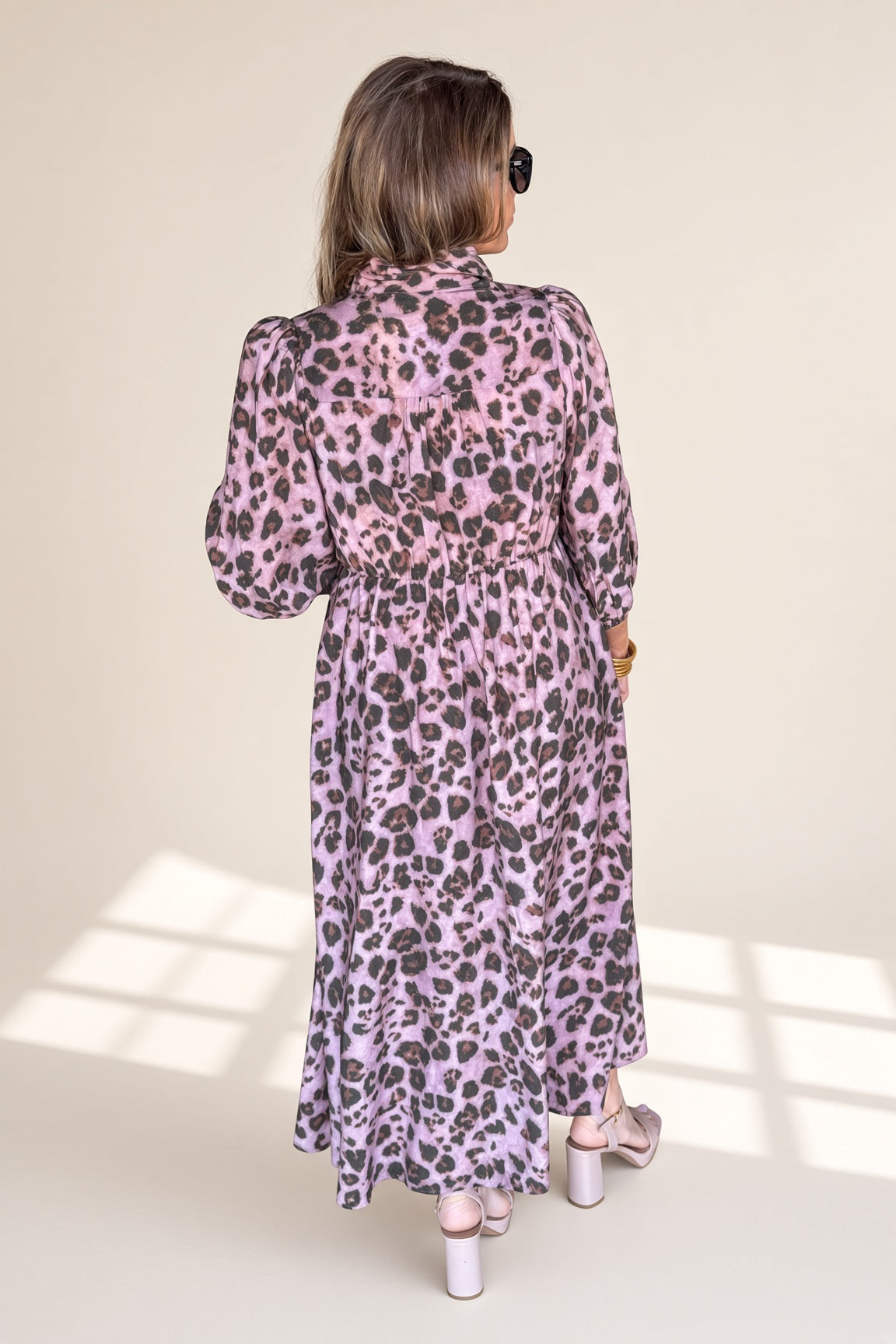 Leopard Print Maxi Dress Cinched Waist Back