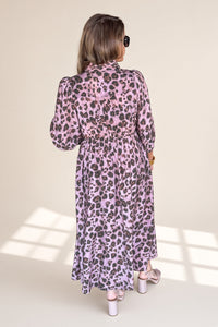 Leopard Print Maxi Dress Cinched Waist Back