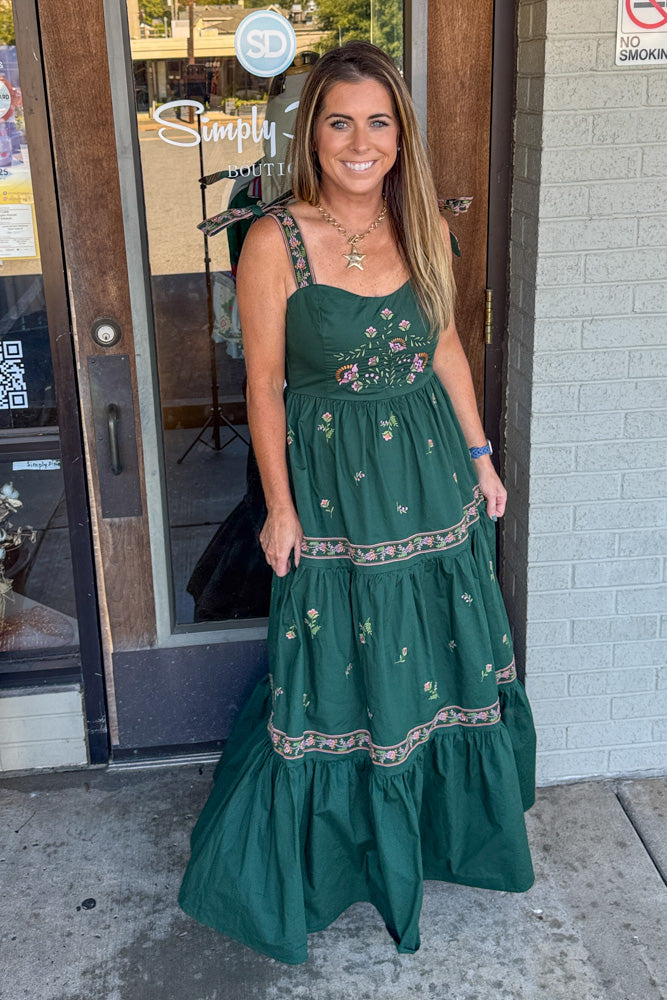 Mable Hunter Green Embroidered Dress