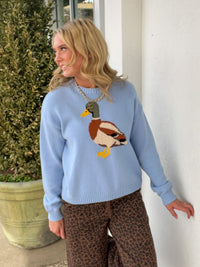 Light Blue Mallard Sweater Close Up