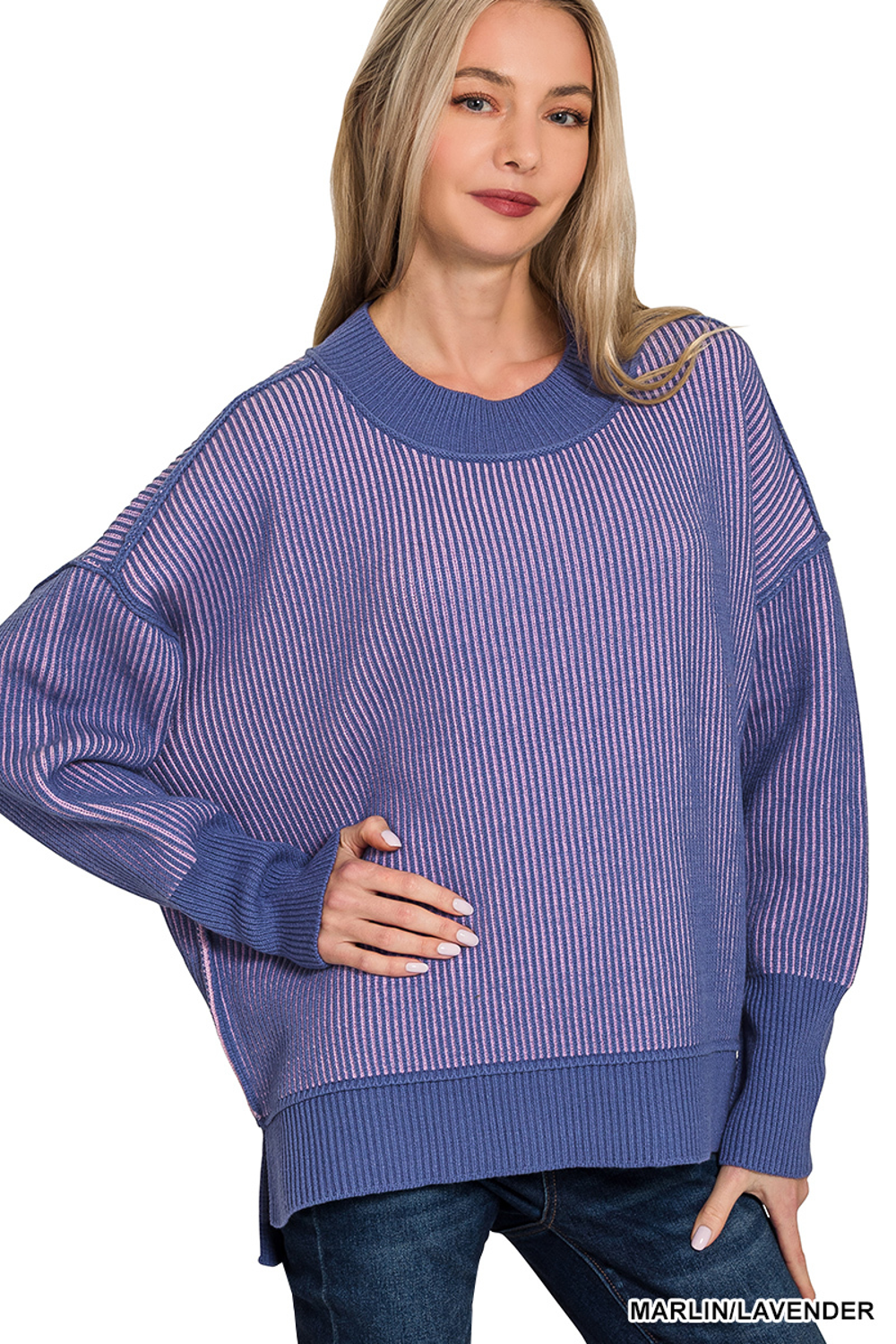 Exposed Seam Two Tone Sweater