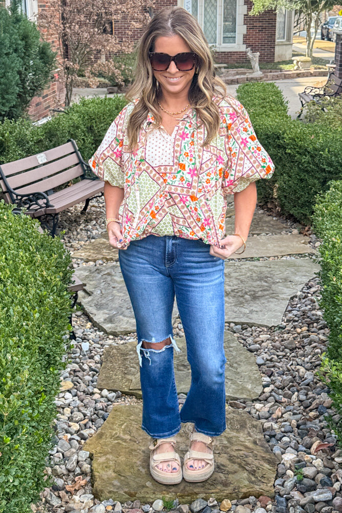 & Merci Puff Sleeve Printed Top