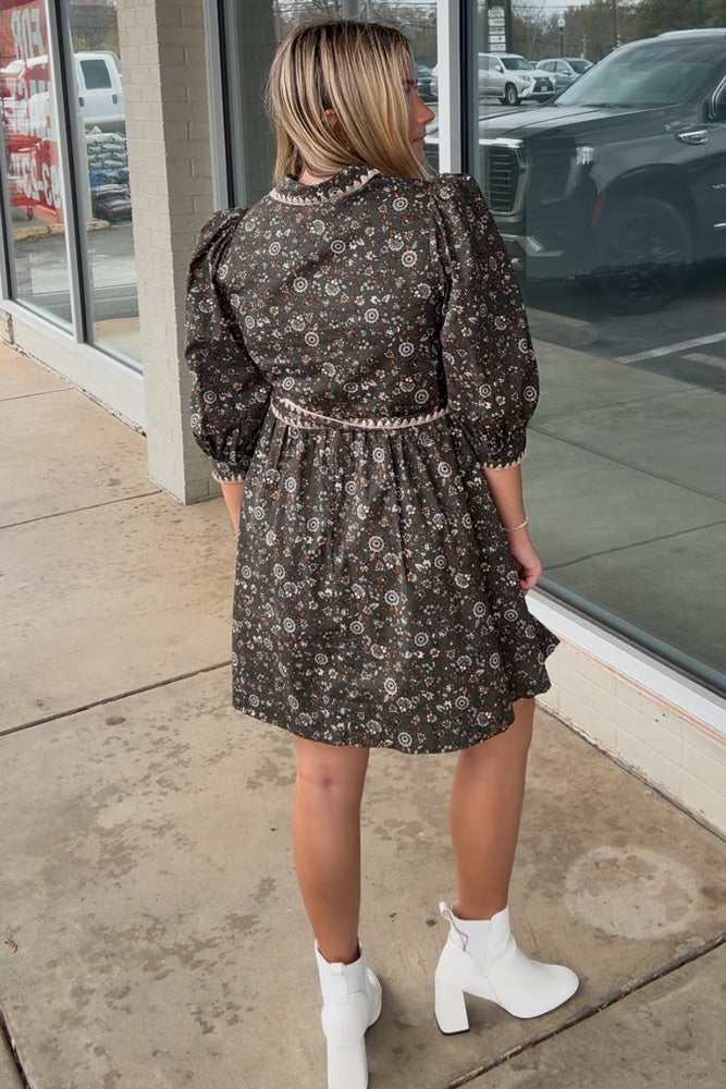 Taking Strolls Belted Dress-Olive