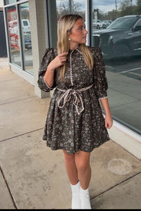 Taking Strolls Belted Dress-Olive