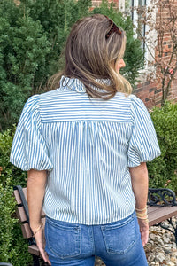 & Merci Blue Ruffle Trim Top Back