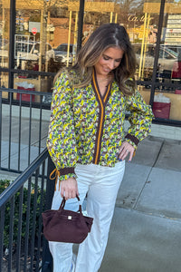 Only With You Contrast Trim Top-Green/Multi