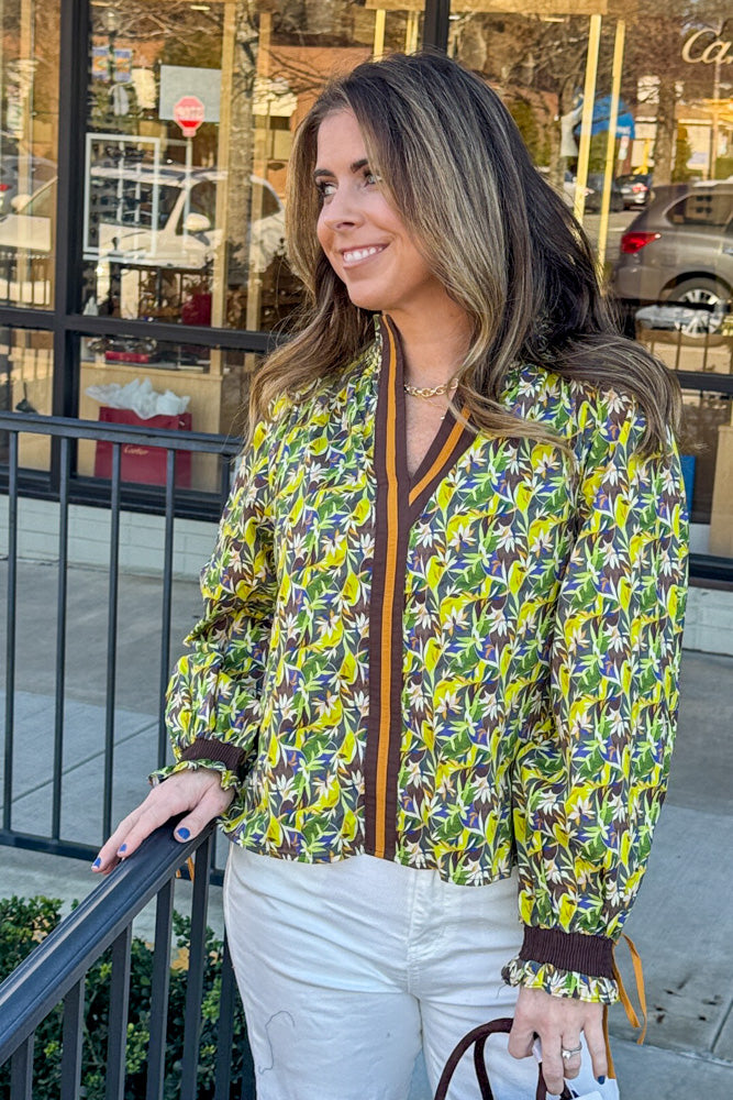 Only With You Contrast Trim Top-Green/Multi