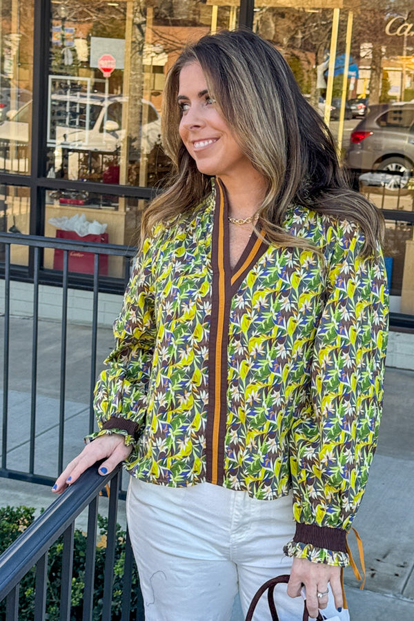 Only With You Contrast Trim Top-Green/Multi