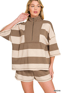 PRE-ORDER (Ships 7/9) Zenana-French Terry Color Block Top and Shorts Set