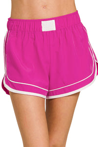 Soft Woven Lined Dolphin Hem Shorts-Hot Pink